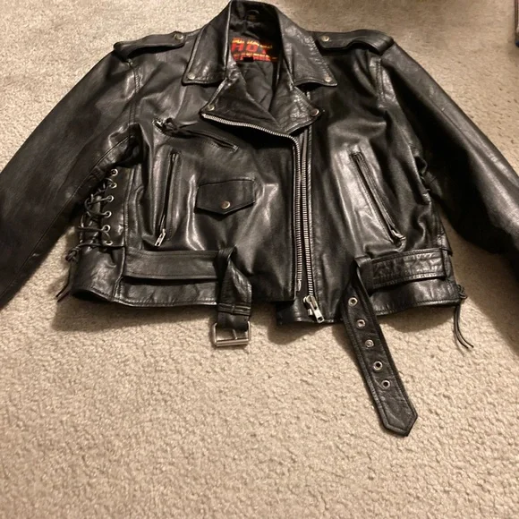 Women's Black Leather Biker Jacket - Picture 1 of 6